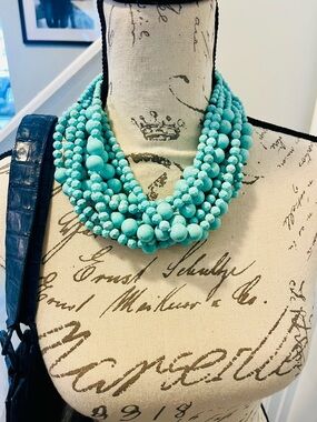 Vintage Angela Caputi Giuggiu Turquoise Multi Strand Resin Statement Necklace